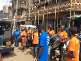 The Musical Band  at the Market Outreach in Oyingbo, with Project Manager, Morenike Omaiboje and WOCONs Legal Officer, Edith Atiti